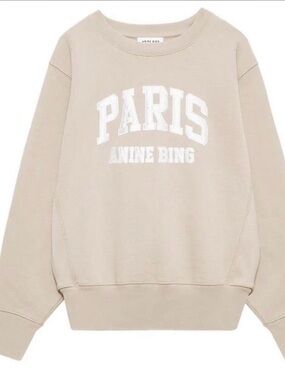 Anine Bing Beige 'PARIS' Logo Sweatshirt